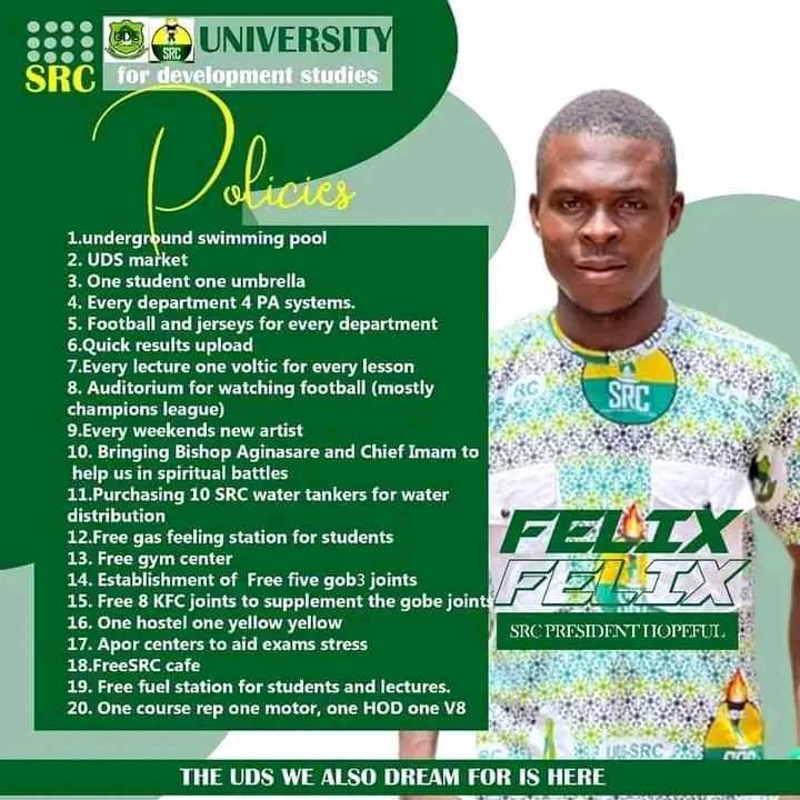 SRC presidential aspirant’s unrealistic manifesto promises get Ghanaians talking