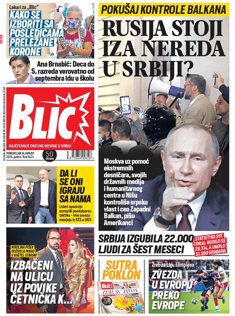 Čitajte novi "Blic" ODMAH! Rusija stoji iza NERMIRA U SRBIJI! Moskva  pokušava da kontroliše srpsku vlast i Zapadni Balkan