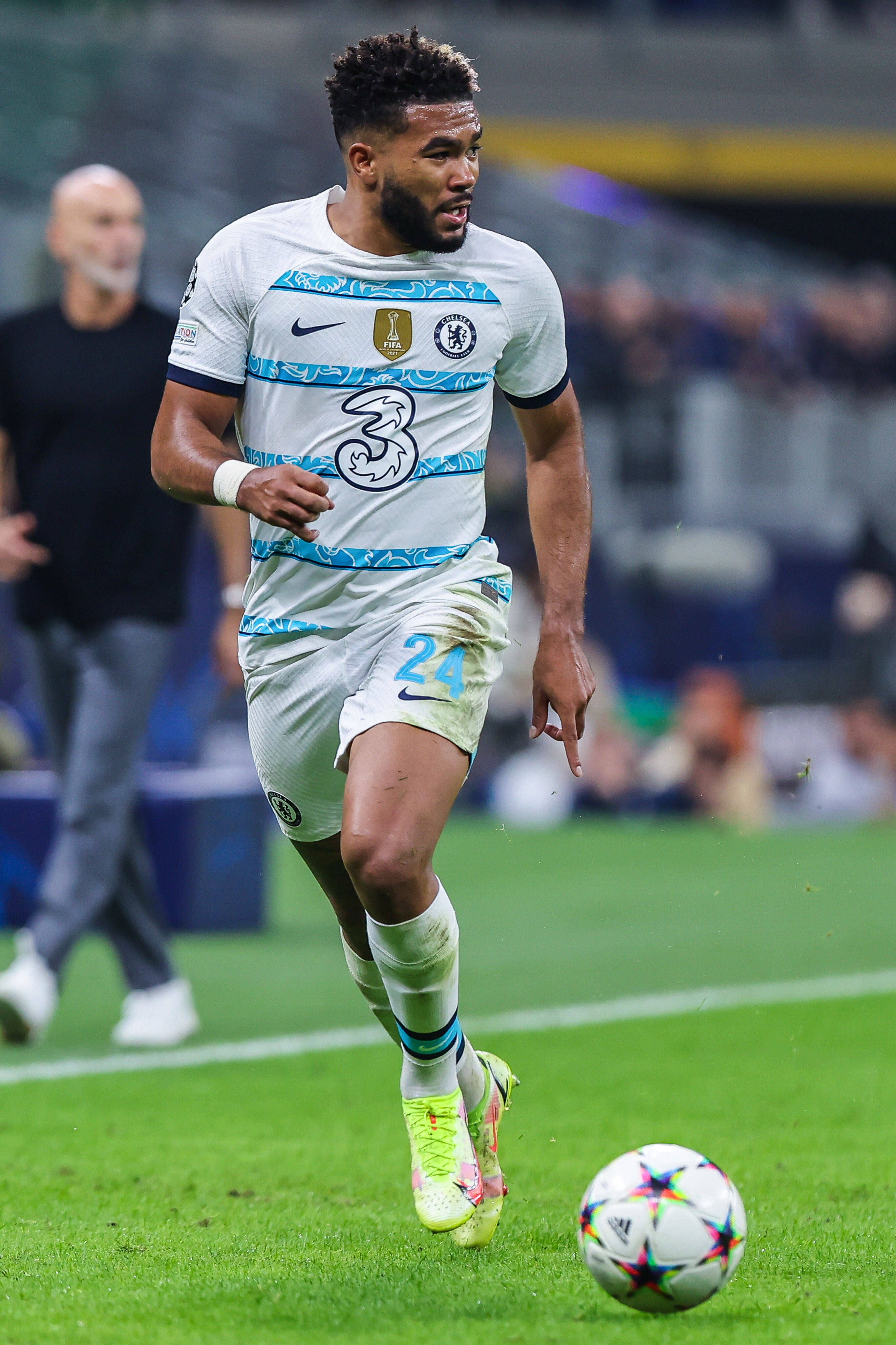 Reece James of Chelsea FC in action during the UEFA Champions League 2022/23 Group Stage - Group E football match between AC Milan and Chelsea FC at Giuseppe Meazza Stadium on October 11, 2022.