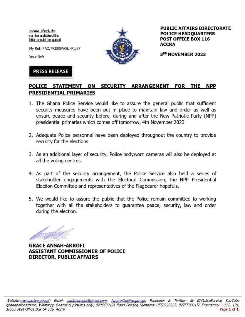 Ghana Police assure preparedness for NPP Flagbearer contest today