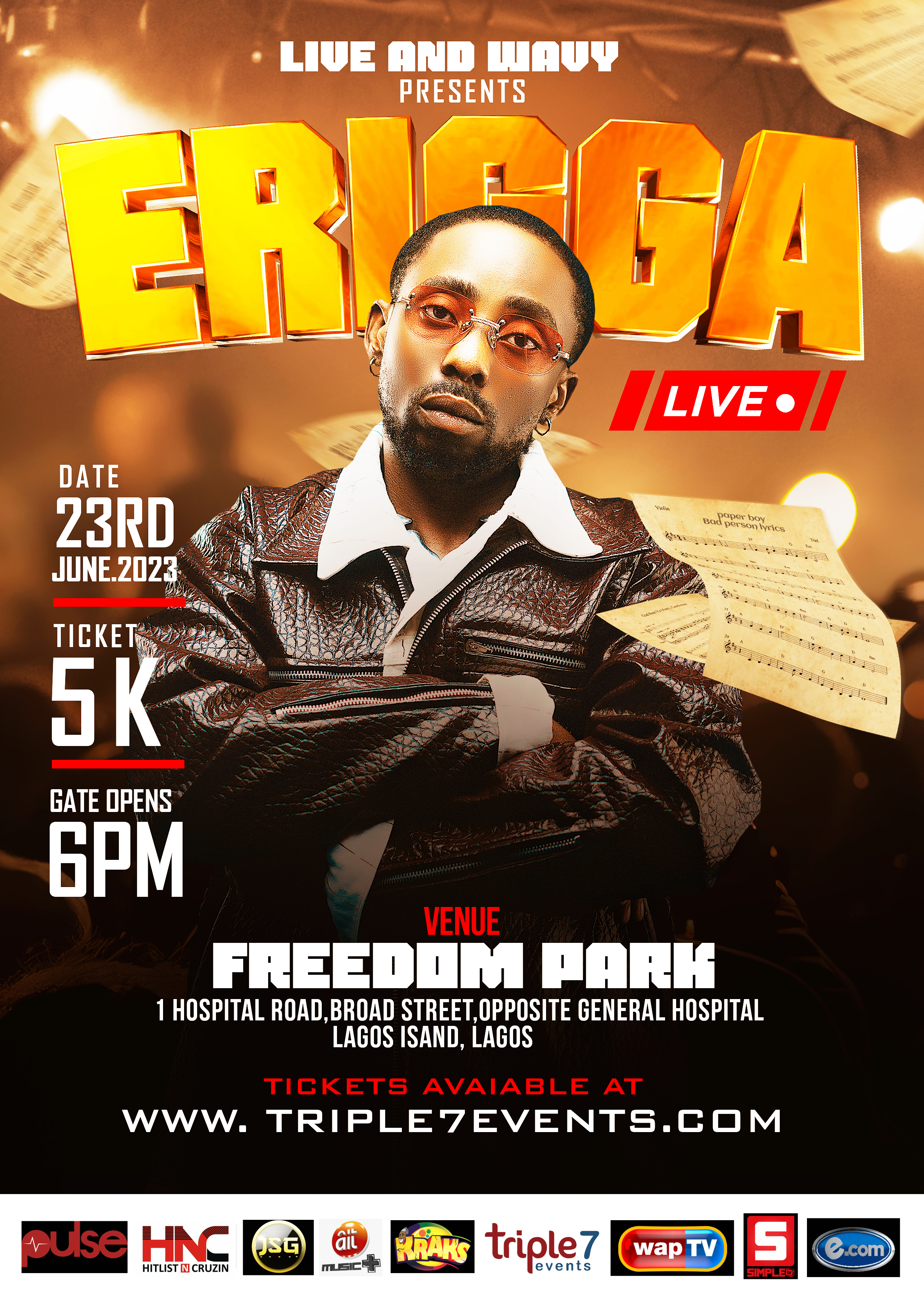 Erigga announces live concert in Lagos.