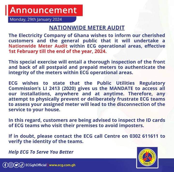 ECG embarks on nationwide meter audit from February to December