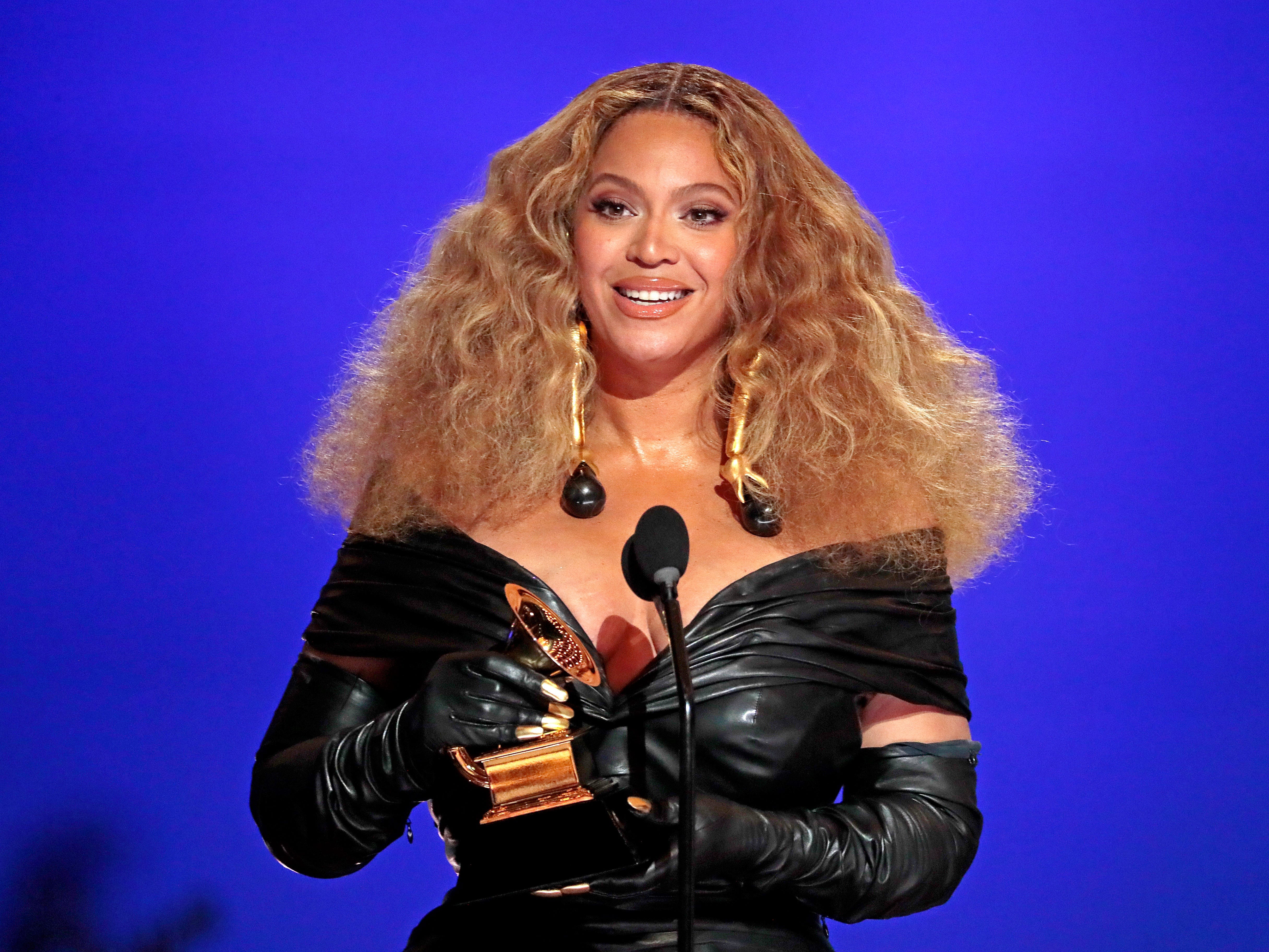 Beyonce accepts the Best R&B Performance award at the 63rd Grammys on March 14, 2021, in Los Angeles, California.