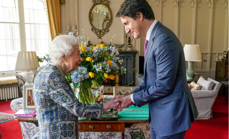 Queen Elizabeth II receives Canada's Prime Minister Justin Trudeau during an audience at Windsor Castle on March 7th 2022