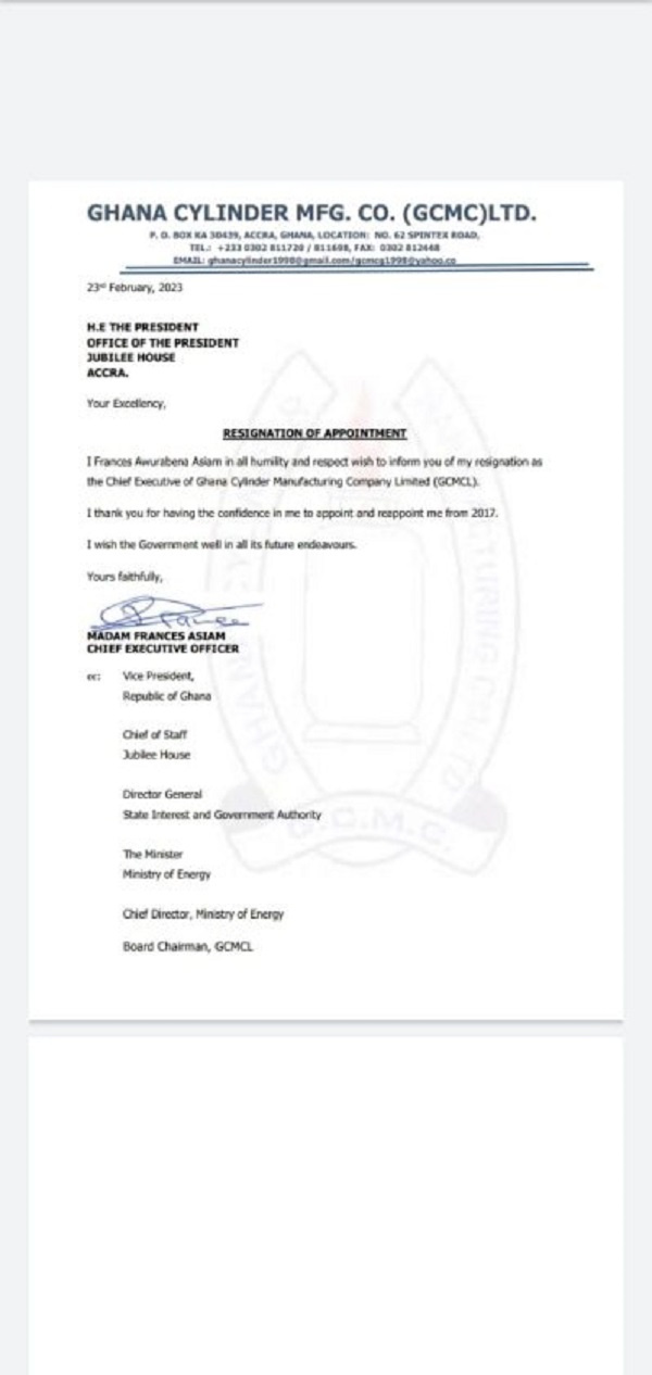Frances Asiam resigns as CEO of Ghana Cylinder Company