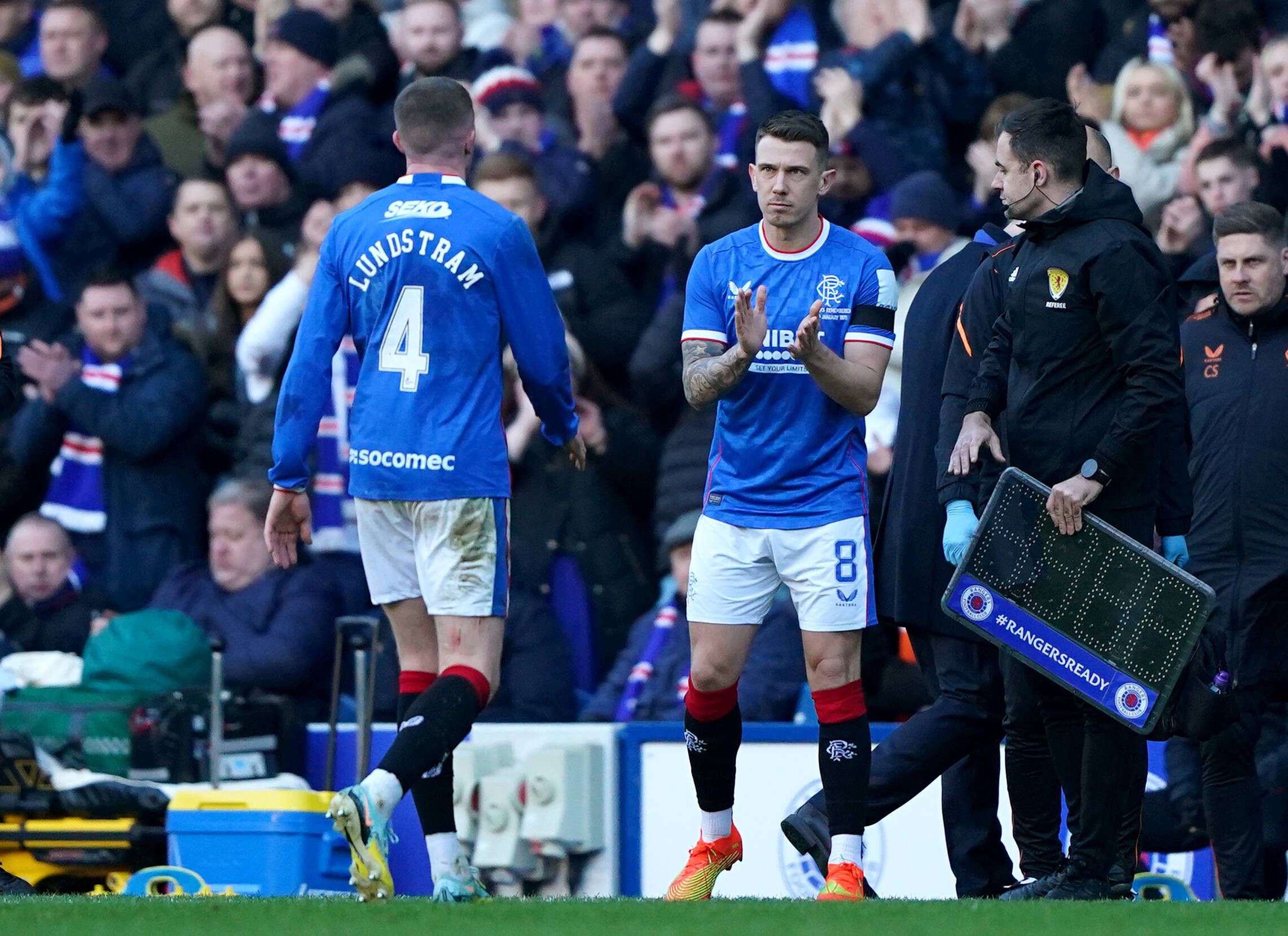 Rangers v Celtic - cinch Premiership - Ibrox Stadium Rangers John Lundstram is replaced by Ryan Jack after picking up an injury during the cinch Premiership match at Ibrox Stadium, Glasgow.