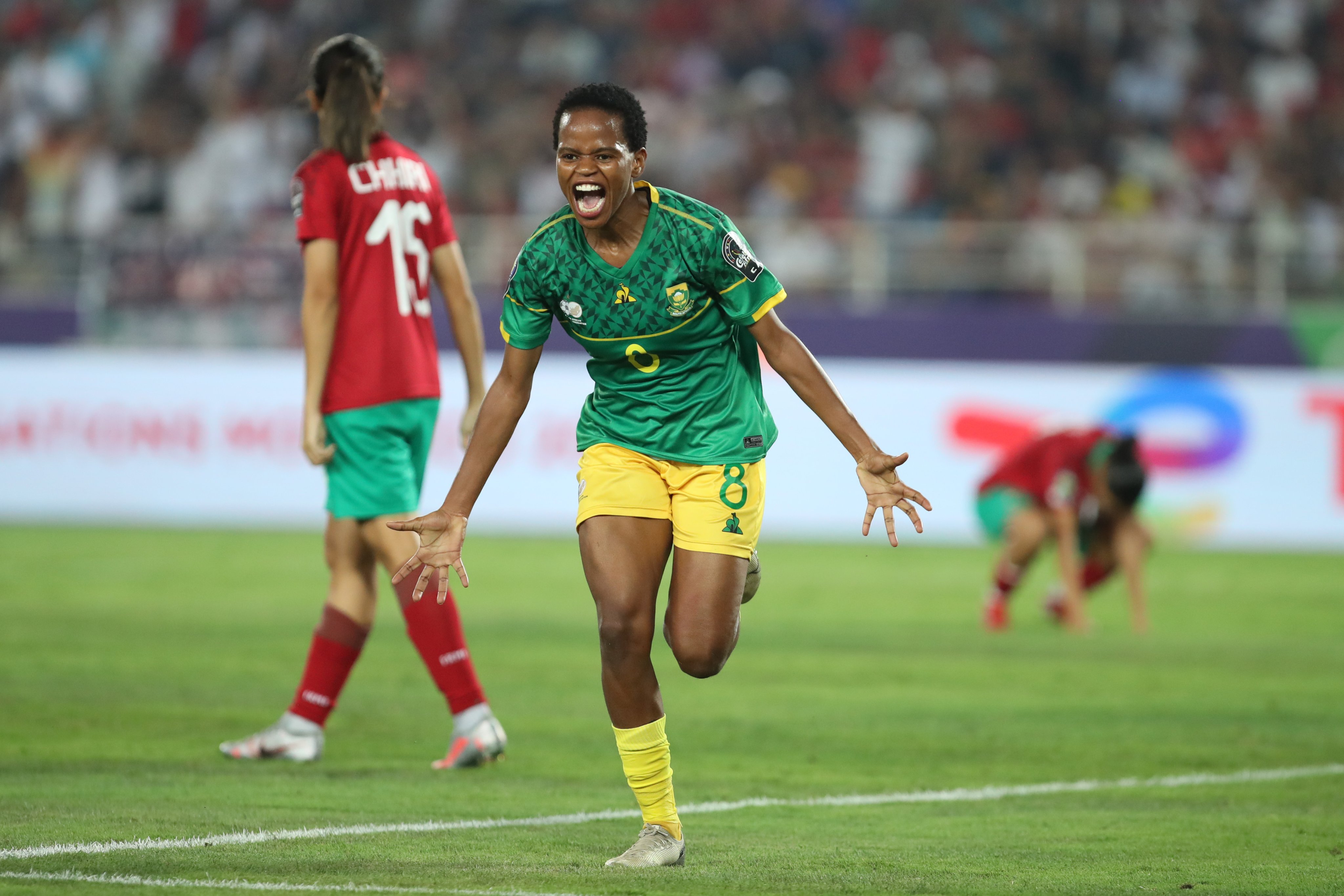 Banyana Banyana heroine, Magaia celebrates. 