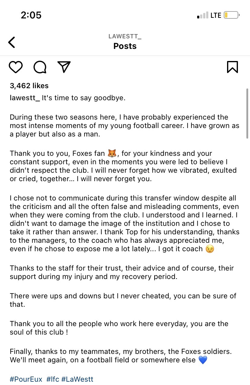 Wesley Fofana's farewell message