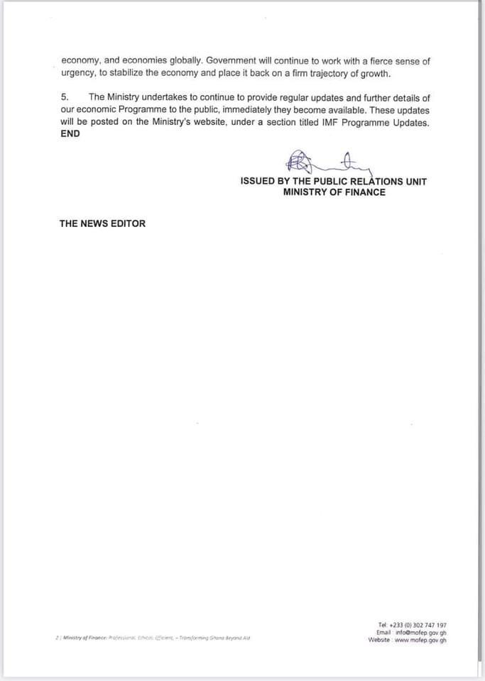 Finance Ministry - Staff level agreement to be reached within the shortest possible time