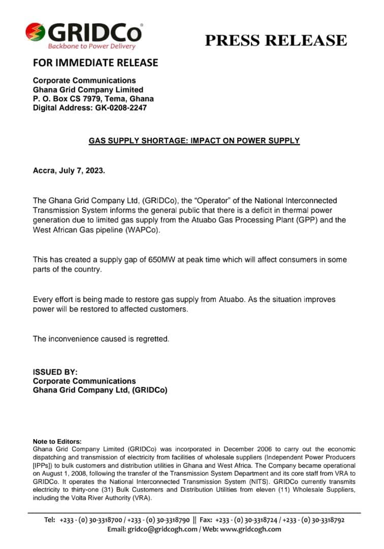 GRIDCo assures effort to restore gas supply from Atuabo, WAPCo