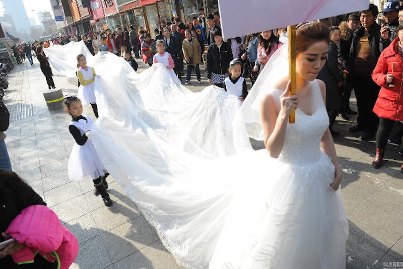 Longest hot sale wedding dress