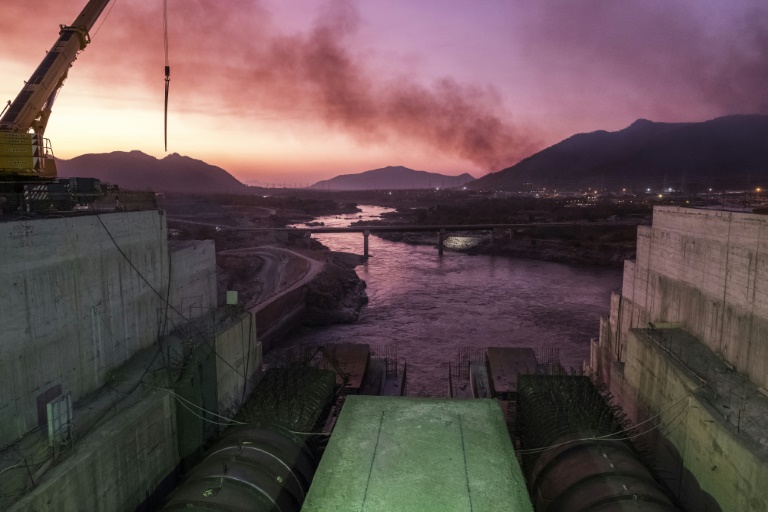 The Blue Nile river passes through the Grand Ethiopian Renaissance Dam (GERD), near Guba in Ethiopia