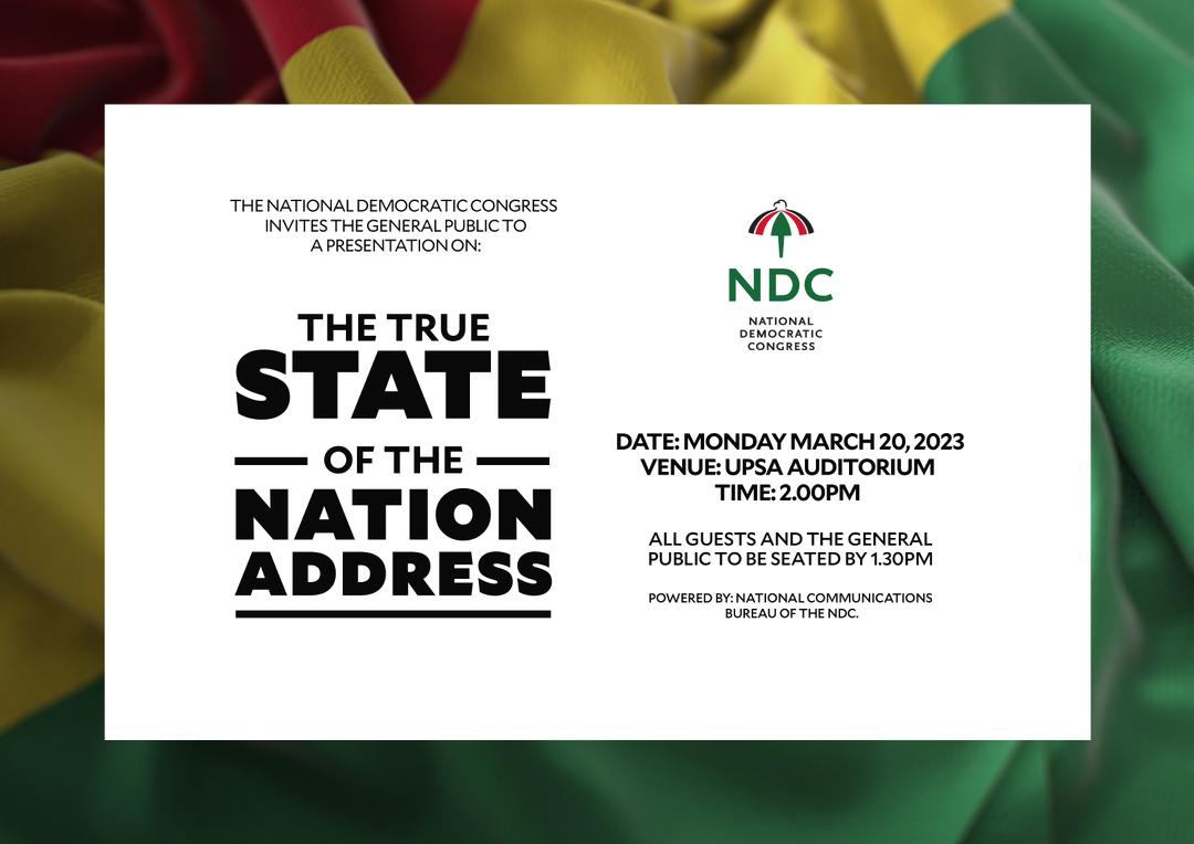 NDC will on Monday deliver the \"True State of The Nation Address\"