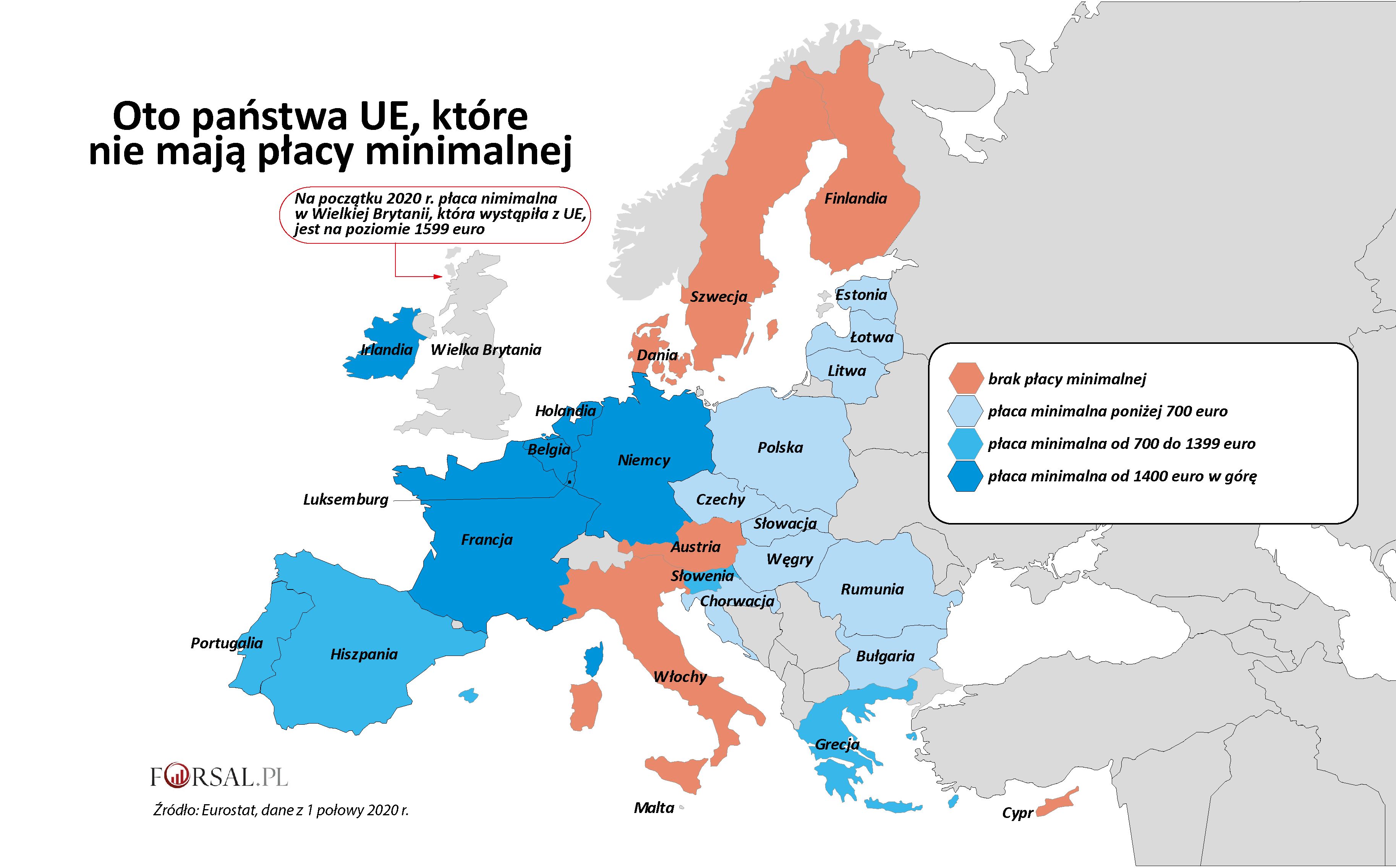 Oto kraje UE, w których nie obowiązuje płaca minimalna [MAPA] - Forsal.pl
