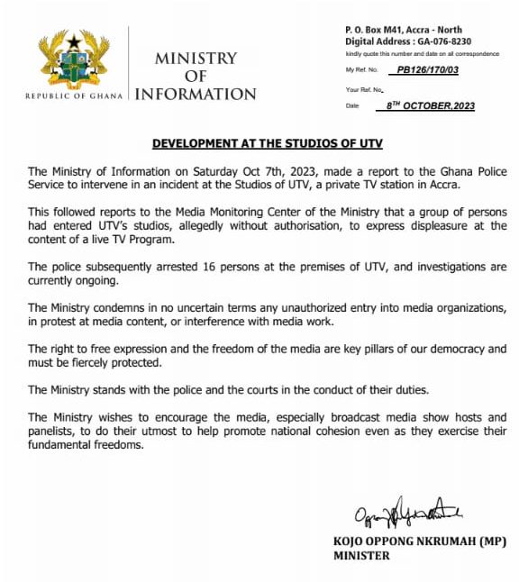 Information Ministry rebukes attack on UTV studio by alleged thugs