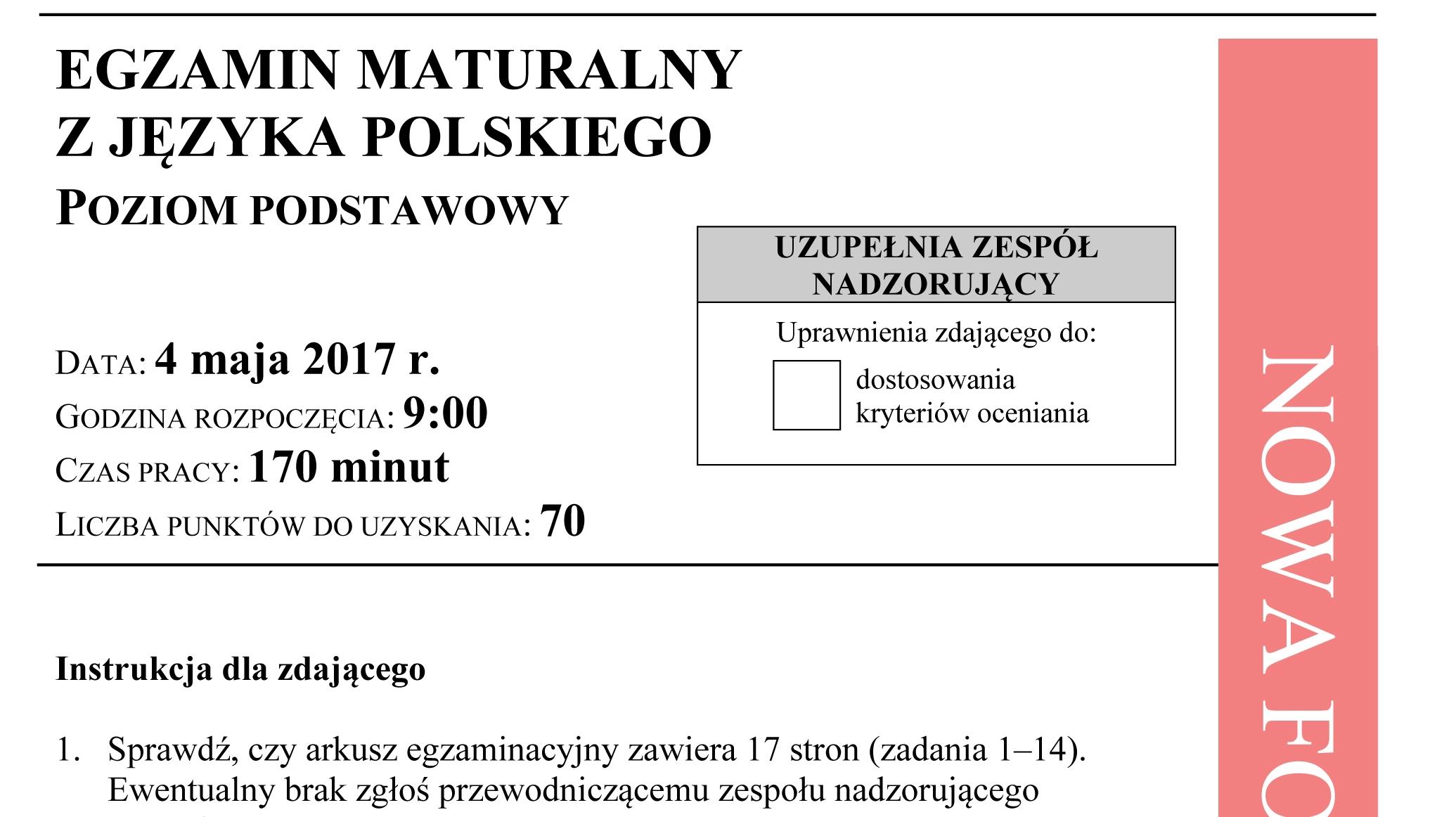 Matura 2017: język polski poziom podstawowy. Arkusze i odpowiedzi