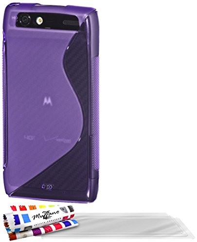 Motorola Ultraflache weiche Schutzhülle XT916 [Le S Premium] [Lila] von MUZZANO + 3 Display-Schutzfolien UltraClear + STIFT und MICROFASERTUCH MUZZANO GRATIS - Das ULTIMATIVE, ELEGANTE UND LANGLEBIGE