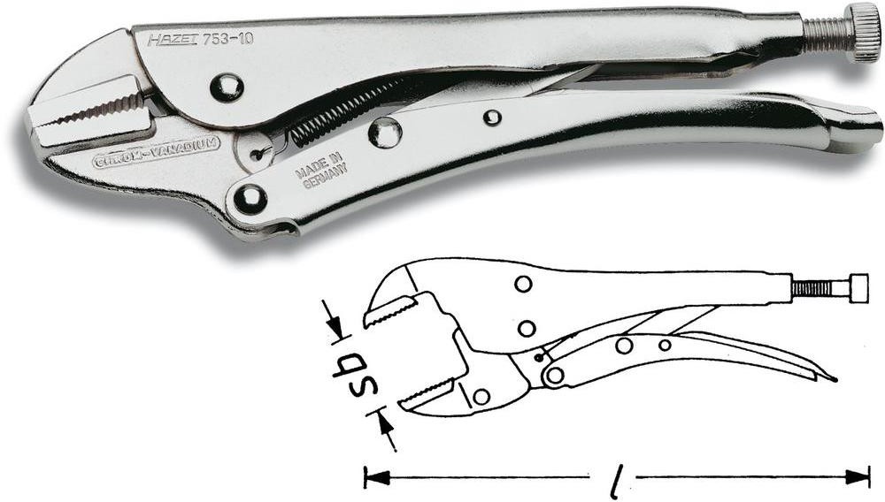 Hazet Szczypce blokujące 753-10 Kształt szczęk Prosty z wgłębieniem pryzmatycznym 0 40 mm 250 mm