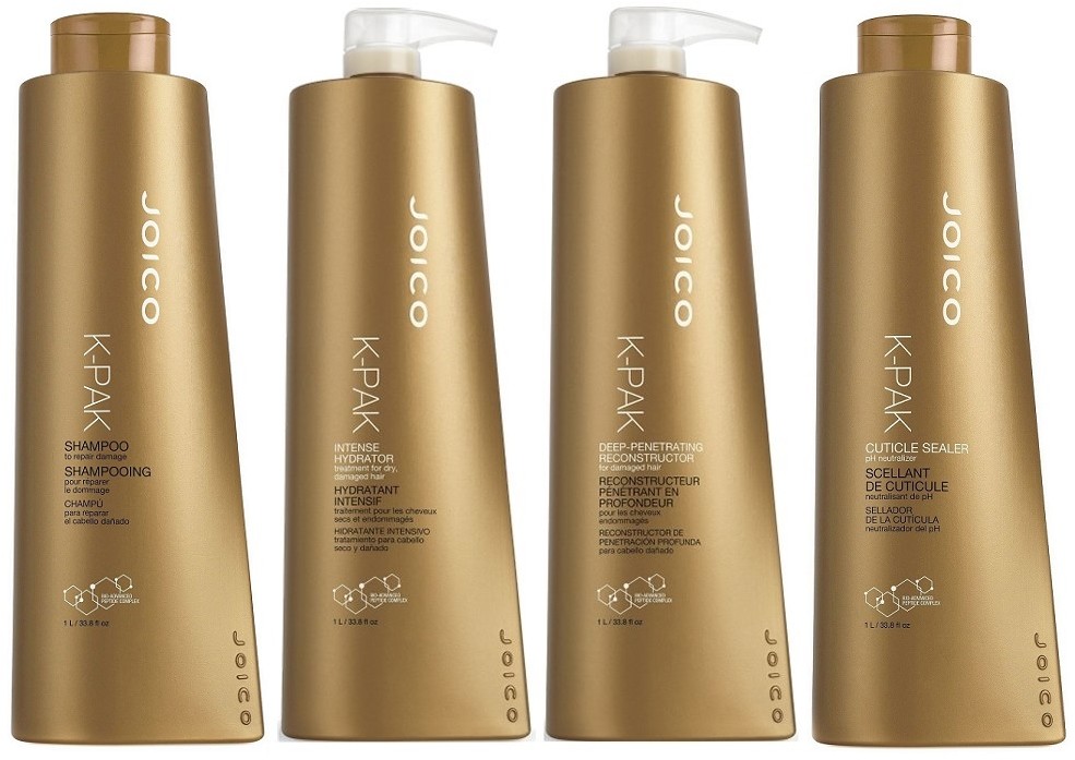 Joico K-Pak Zestaw do profesjonalnej odbudowy włosów | szampon 1000ml + Cuticle Sealer 1000ml + Recostructor 1000ml + Hydrator 1000ml