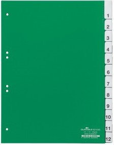 DURABLE Przekładka A4 zielone, zgrzane wymienne indeksy, 1-12
