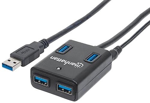 Manhattan USB 3.0 Hub (4 ports, zasilanie przez zasilacz sieciowy lub USB) 162302 Czarny 0766623162302