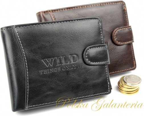 Wild Portfel Męski e-skóra Duży Poziomy z Zapięciem Brązowy