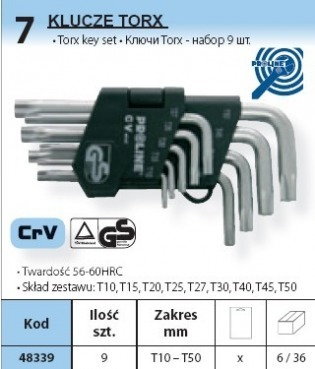 Proline KLUCZE torx ILOŚĆ 9 T10-T50 CrV 48339