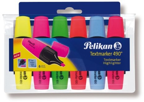 Pelikan 943316  Textmarker 490/6, -Pak, sortowane w kolorach: żółty/różowy/zielony/pomarańczowy/niebieski/czerwony 490/6
