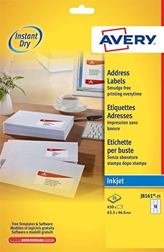 Avery J8 Quick Dry etykiet 63.5 X 46.6 Biały 572017
