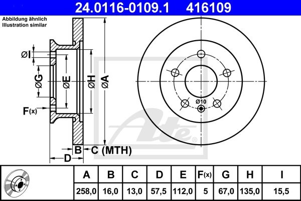 ATE TARCZA HAM 24.0116-0109.1 VW TRANSPORTER T3 2.1 85-92  24.0116-0109.1
