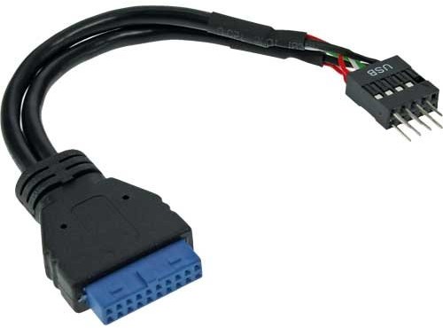 InLine Wewnętrzny port USB 3.0 do 2.0 adapter sieciowy, złącze USB 3.0 na słupki USB 2.0, 0,15 m 33446I