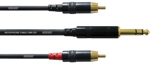 Cordial kabel przyłączeniowy typu Y, minijack 6,3 mm stereo złoty/ 2x cinch złoty CFY 6 VCC