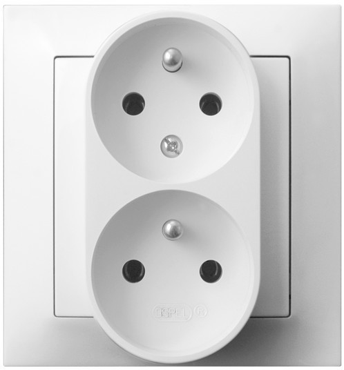 LEDart podwójne z uziemieniem, z ramką - Ospel Impresja GP-2YZ/00, kolor biały, 16A/250V