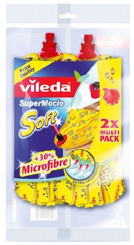 Vileda 11099 SuperMocio Soft mop zapasowy, bardzo chłonny, 30% mikrofibry, 2 sztuki (opakowanie ekonomiczne) 11099