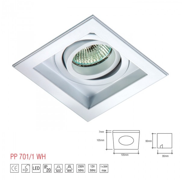 Light&More LM 701/1 WH OPRAWA HALOGENOWA LED WPUSZCZANA OCZKO REGULOWANA ALUMINIUM BIAŁY MR16 GU10 GU5,3