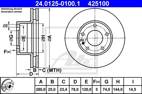 ATE TARCZA HAM 24.0125-0100.1 BMW E23 735I 85-86  24.0125-0100.1