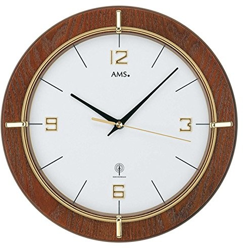 AMS 5832 Zegar ścienny radiowy Nowoczesne drewno orzechowe F5832