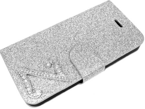 Flip Case Ekskluzywna 5S firmy CAD AI-etui-Glamour A fioletowe ekskluzywne CAD iPhone Glamour brokat stras torba etui Cover pokrowiec osłona z zamknięciem na magnes litera A w kolorze fioletowym,