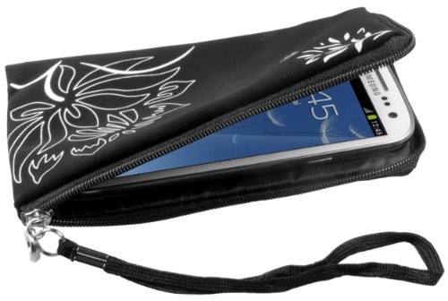 Mumbi NEOPREN Zipper Tasche Samsung Galaxy S3 i9300 Handytasche FLOWER Power schwarz Hülle Beutel