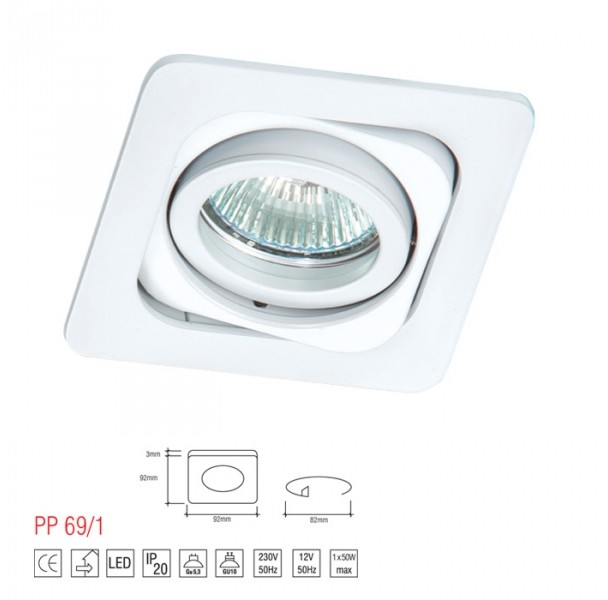 Light&More LM 69/1 OPRAWA HALOGENOWA LED WPUSZCZANA OCZKO REGULOWANA BIAŁY MR16 GU10 GU5,3 (69/1 WH)