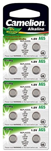 Camelion 12051005 Alkaline guzikowa bez rtęci AG5/lr48/lr754/393 (1,5 Volt, 10er Pack) 12051005