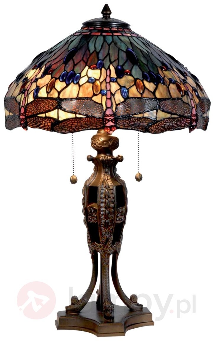 Clayre & Eef Duża lampa stołowa Jungle w stylu Tiffany