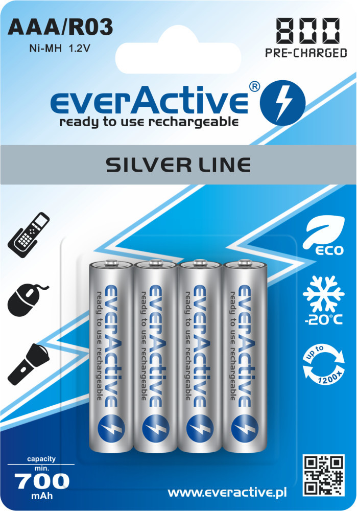 EverActive 4x akumulatorki R03/AAA Ni-MH 800 mAh ready to use