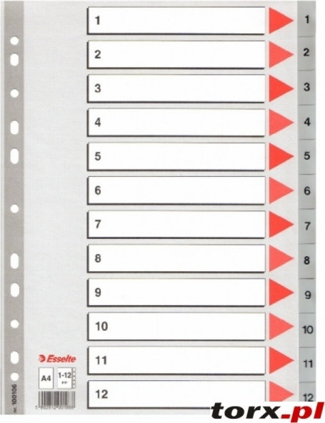 Esselte PZEKLADKI 1-12 SZARE PP 100106