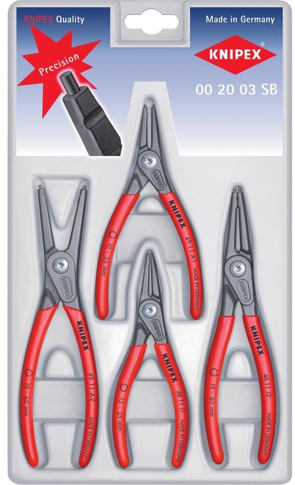 Knipex Zestaw szczypiec do pierścieni Segera 00 20 03 SB 12-25 mm 19-60 mm 10-25 mm 19-60 mm do pierścienia zewnętrznego i wewnętrznego