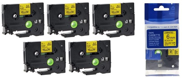 Brother Aimotech Taśma 5-pak zamiennik do 6mm/8m żółta czarny nadruk 5xTZE611 5xAZE611