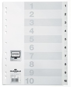DURABLE Przekładka PP A4 białe, nadrukowane indeksy, 1-20, przednia strona