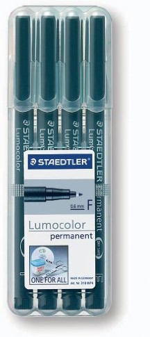 Staedtler 318-9WP8HZ Lumocolor foliopisy permanentne, 4 szt. w opakowaniu z podpórką), czarny 318-9WP4HZ