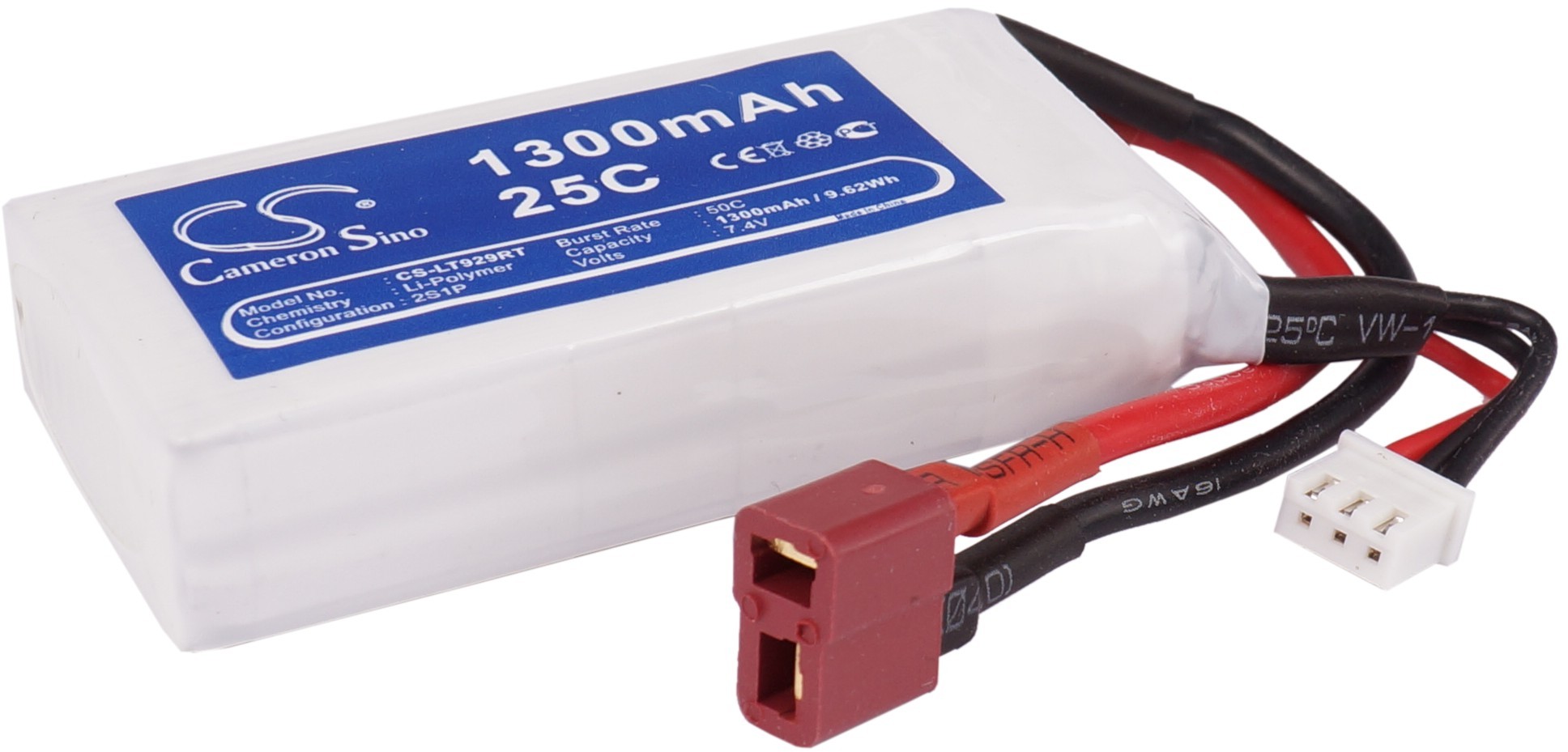 Cameron Sino 1300mAh 9.62Wh Li-Polymer 7.4V 2S 25C () CS-LT929RT