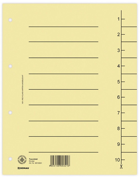 Donau Przekładka , karton, A4, 235x300mm, 1-10, 1 karta, jasnobrązowa 8610001-25